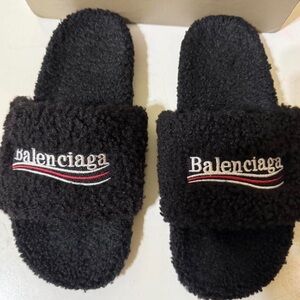 Balenciaga Black furry slides